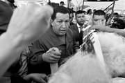 Hugo Chávez, ayer, durante el acto realizado frente a la planta de Envidrio en el Parque Tecnológico Industrial del Cerro luego de visitar el emprendimiento que contó con financiamiento del gobierno de Venezuela. 
