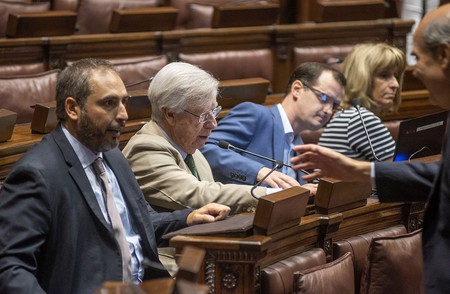 Pablo Ferreri, Danilo Astori, Guillermo Moncecchi, Olga Otegui y Pablo Abdala, ayer, en la Comisión Permanente. · Foto: Federico Gutiérrez Pablo Ferreri, Danilo Astori, Guillermo Moncecchi, Olga Otegui y Pablo Abdala, ayer, en la Comisión Permanente. · Foto: Federico Gutiérrez