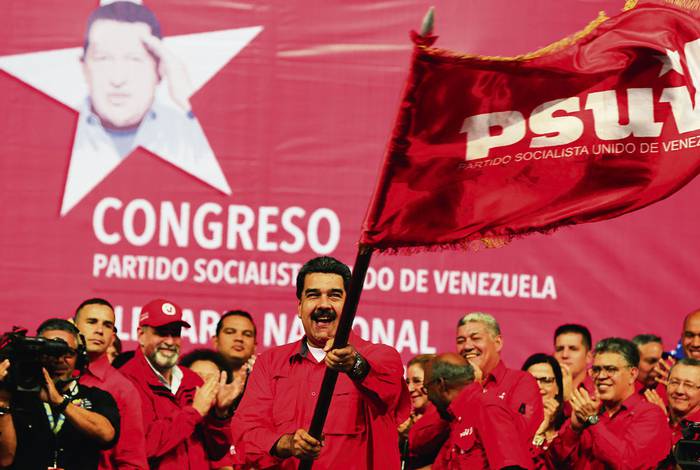 Nicolás Maduro en un acto del Partido Socialista Unido de Venezuela, en Caracas. Foto: Presidencia venezolana, AFP