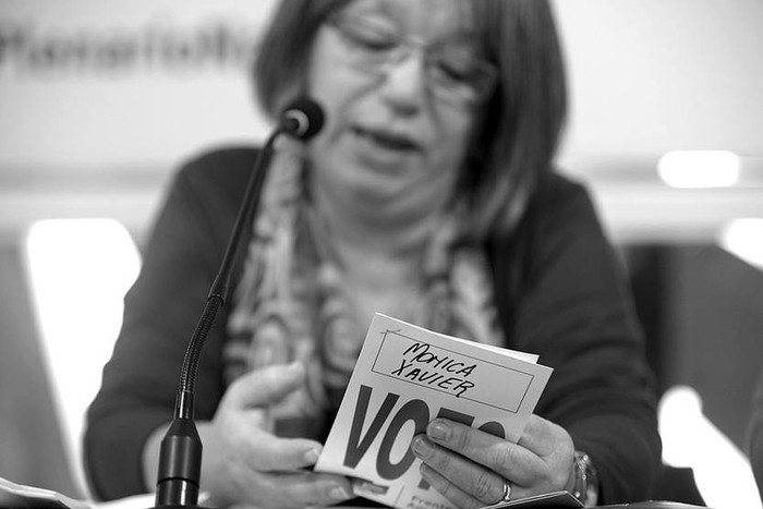 Mónica Xavier en un Plenario Nacional del Frente Amplio. Foto: Santiago Mazzarovich (archivo, agosto de 2015)