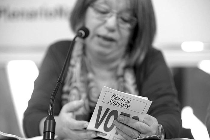 Mónica Xavier en un Plenario Nacional del Frente Amplio. Foto: Santiago Mazzarovich (archivo, agosto de 2015).