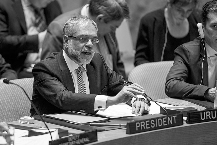 José Luis Cancela preside la reunión del Consejo de Seguridad de la ONU en Nueva York. Foto: Manuel Elías, Afp, Naciones Unidas (archivo, enero de 2016)
