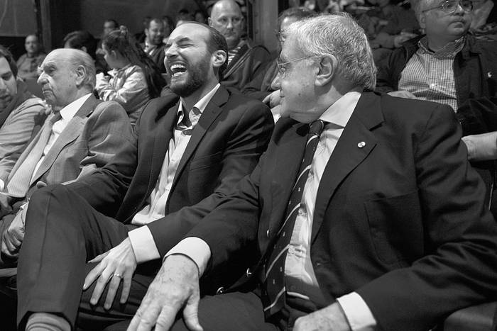 Julio María Sanguinetti, Fernando Amado y Yamandú Fau, ayer, en el acto de Batllistas Orejanos. Foto: Andrés Cuenca