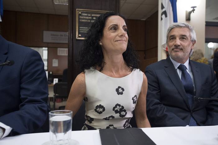 Azucena Arbeleche, durante el acto de asunción como ministra de Economía y Finanzas.  · Foto: Sandro Pereyra