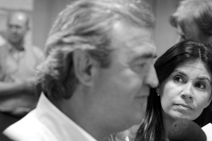 Jorge Larrañaga y Verónica Alonso, ayer, en el edificio anexo del Palacio Legislativo. · Foto: Pablo Nogueira