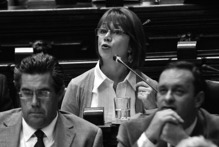 Juan Andrés Arocena, Álvaro Delgado y Ana Lía Piñeyrúa, durante la interpelación de la diputada al ministro de Desarrollo Social, Daniel Olesker. / (archivo, mayo de 2012) · Foto: Javier Calvelo