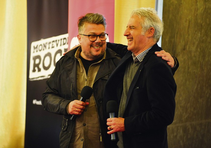 Fabián Delgado y Gabriel Peluffo en el lanzamiento de Montevideo Rock y Montevideo Tropical, en el marco de las actividades de #MontevideoConvivencia. Foto: Federico Gutiérrez