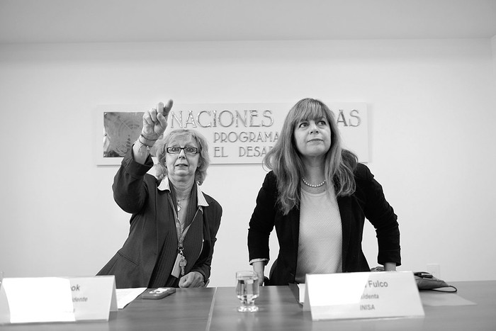 Denise Cook y Gabriela Fulco, ayer, en las oficinas del Programa de las Naciones Unidas para el Desarrollo. Foto: Santiago Mazzarovich