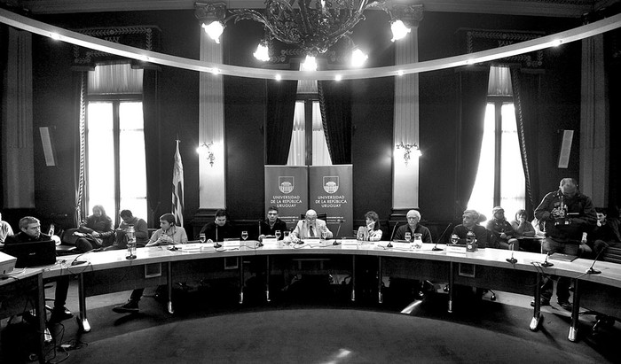 Presentación de solicitud presupuestal de la Udelar, ayer, en la sala Maggiolo. Foto: Federico Gutiérrez
