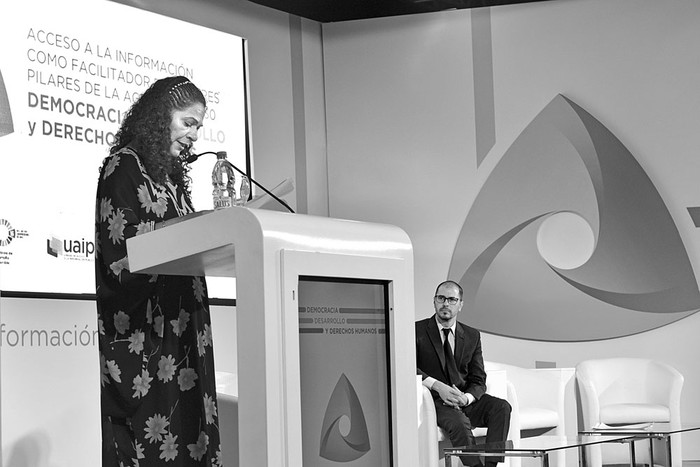 Lidia Britos, representante de UNESCO, en la apertura del foro sobre leyes de acceso a la información en la región, el jueves, en la sede del Mercosur. Foto: Patricia Bueno Fregenal, Presidencia