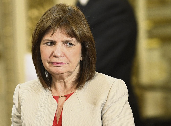 Patricia Bullrich, ministra de seguridad argentina, en la Casa Rosada, durante una conferencia de prensa del presidente Mauricio Macri y el primer ministro israelí Benjamin Netanyahu. Foto: Juan Mabromata, Afp (archivo, setiembre de 2017)