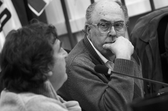 Sergio Botana y Marcos Carámbula durante las sesión del Congreso de Intendentes, el jueves. · Foto: Pablo Vignali