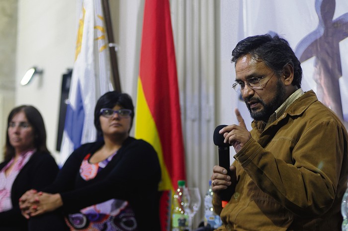 Alfredo Rada, Virginia Cardozo y Jannet Suárez, ayer, en la Huella de Seregni. Foto: Juan Manuel Ramos