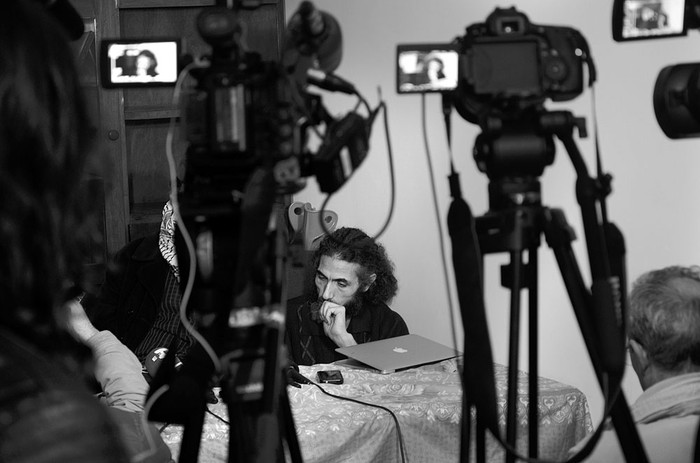 Conferencia de prensa de Jihad Diyab, el 30 de setiembre, durante la huelga de hambre. Foto: Alessandro Maradei