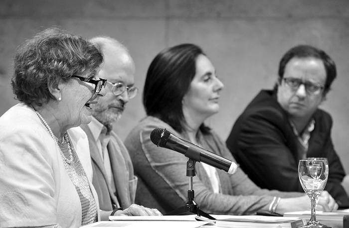 Alex Mazzei, Mariano Palamidessi, Carmen Haretche y Federico Rodríguez, durante la presentación del Informe sobre el estado de la educación de 2017. Foto: Federico Gutiérrez