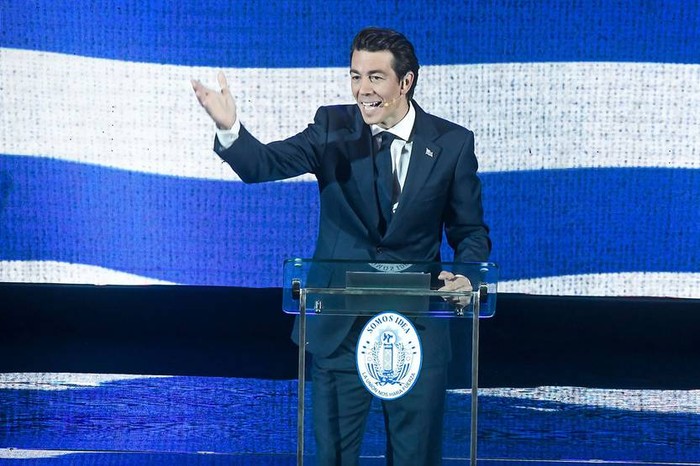 Juan Sartori, en el lanzamiento de campaña de la interna del Partido Nacional, el martres, en el Palacio Peñarol. · Foto: Javier Calvelo, adhocFOTOS
