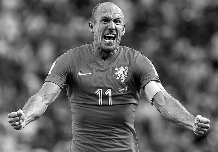 El delantero holandés Arjen Robben celebra la victoria sobre México, ayer, en el Estadio Castelão de Fortaleza. / Foto: Mauricio Dueñas, Efe