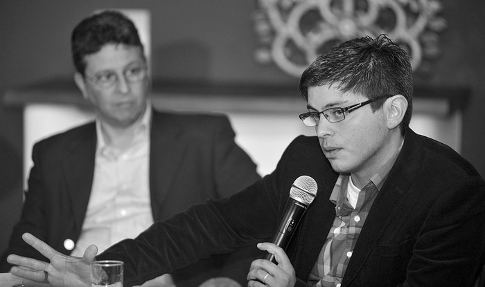 Néstor da Costa y Nicolás Iglesias, durante el coloquio “Religión y política: desafíos globales y locales”, ayer, en la Fundación Konrad Adenauer. Foto: Federico Gutiérrez