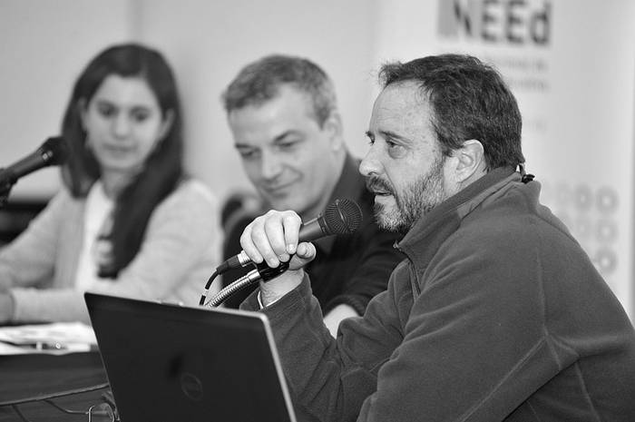 Fiorella Ferrando, Hugo de los Campos y Federico Rodríguez, durante la presentación del Mirador Educativo, ayer, en el Latu. Foto: Federico Gutiérrez