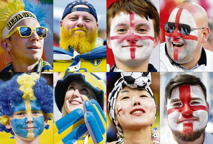 Hinchas de Suecia e Inglaterra durante la Copa Mundial Rusia 2018.
Foto: AFP