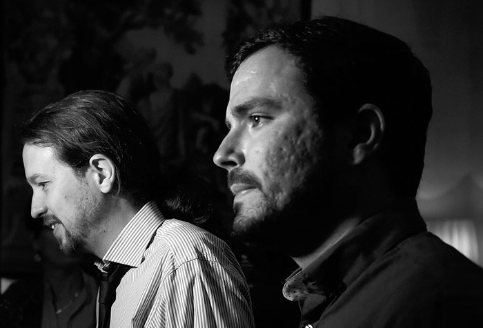Pablo Iglesias, líder de Podemos, y el líder de Izquierda Unida, Alberto Garzón, el 6 de junio, en Madrid. • Foto: Gérard Julien, Afp