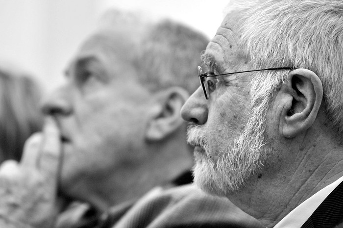 Ernesto Murro y Benjamín Liberoff, ayer, en el Sindicato Médico del Uruguay. Foto: Federico Gutiérrez