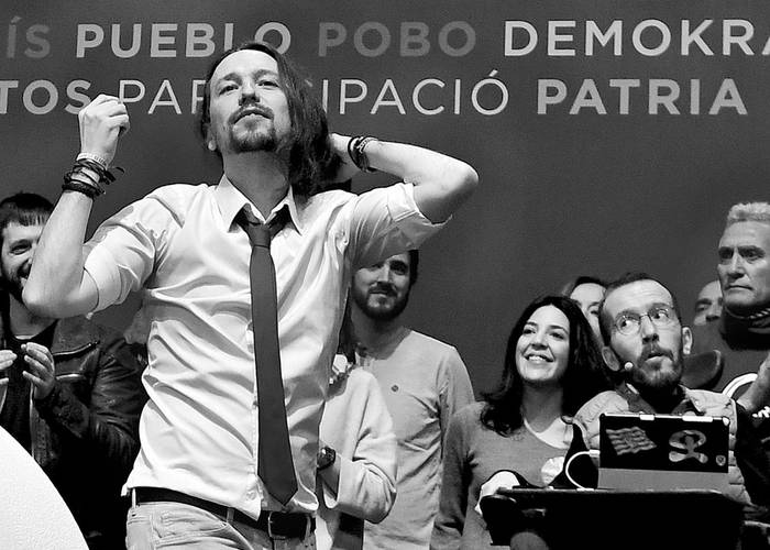 Pablo Iglesias durante el cierre del congreso de Podemos, ayer, en Madrid. Foto: Pierre-Philippe Marcou, AFP