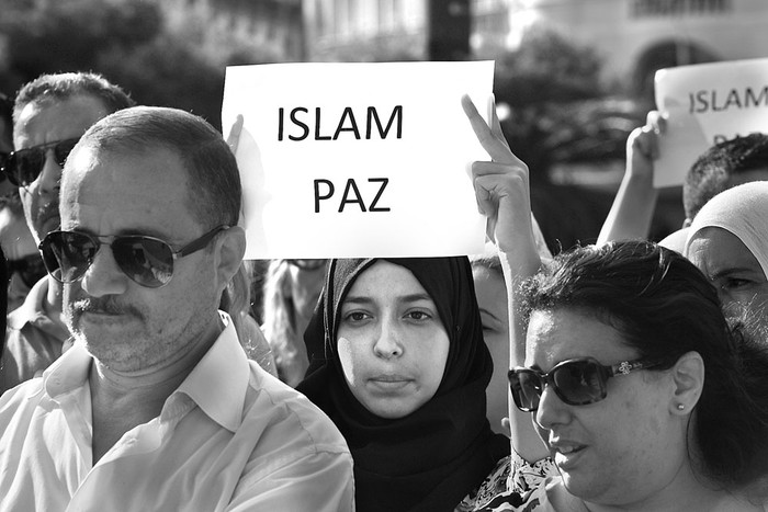 Manifestantes musulmanes de Barcelona, el sábado, en la plaza de Catalunya, en Barcelona. Foto: Javier Soriano, AFP