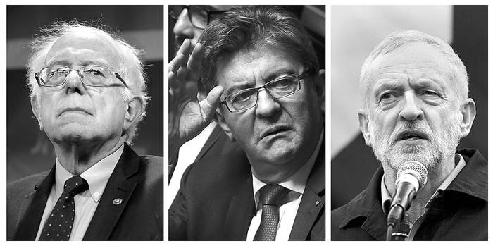 Bernie Sanders, Jean-Luc Mélenchon y Jeremy Corbyn. Fotos: AFP