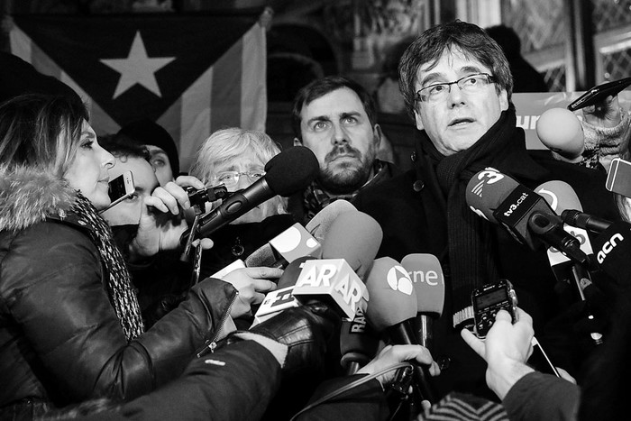 Carles Puigdemont en una rueda de prensa, el martes, en Lovaina, Bélgica. Foto: Thierry Roge, AFP