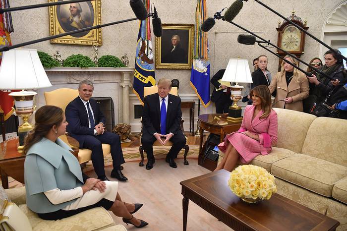 Iván Duque, presidente colombiano, y Donald Trump, presidente de Estados Unidos, ayer, en la Casa Blanca, en Washington. · Foto: Nicholas Kamm
