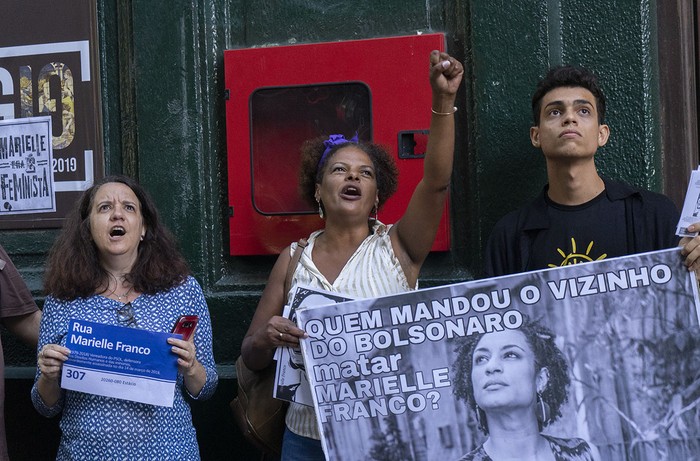 Concentración Un año sin Marielle Franco, ayer, en la facultad de Humanidades. · Foto: Mariana Greif