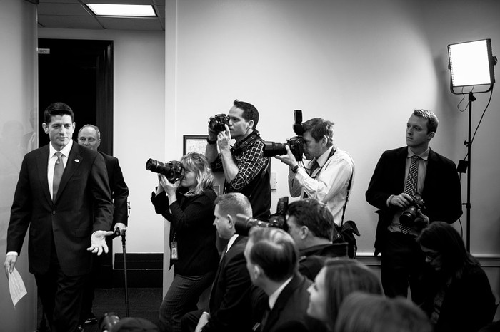 Paul Ryan, ayer, previo a dar una conferencia de prensa en el Capitolio. Foto: Brendan Smialowski, Afp