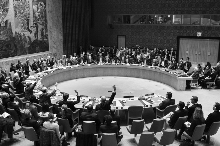 Miembros del Consejo de Seguridad de la ONU votan, el 23 de diciembre, una resolución
para detener los asentamientos israelíes. Foto: Manuel Elías, Afp