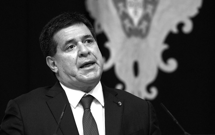 Horacio Cartes, presidente de Paraguay, durante una conferencia de prensa, ayer, en Lisboa, Portugal. Foto: Francisco Leong, AFP