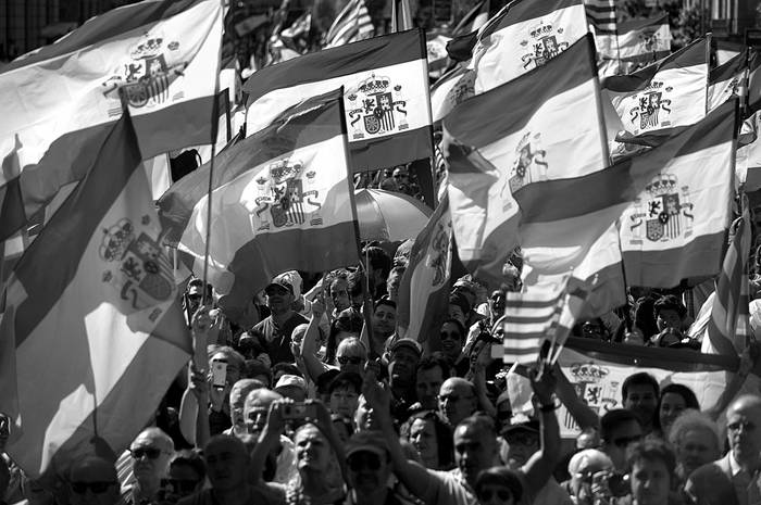 Manifestación convocada por la Sociedad Civil Catalana para apoyar la unidad de España, ayer, en Barcelona. Foto: Jorge Guerrero, AFP