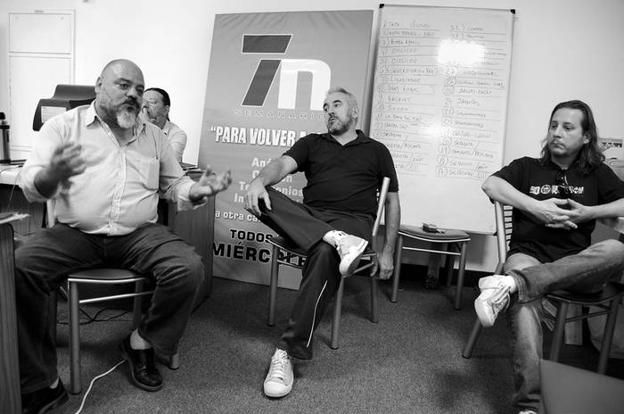 Miguel Flores, Carlos Carrica, Jorge Echeverriaga y Marcelo Bonjour, integrantes de 7n. · Foto: Pablo Vignali