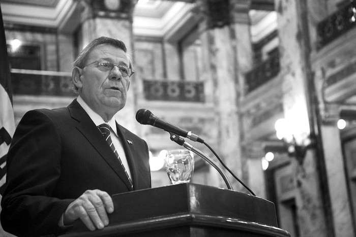 Rodolfo Nin Novoa durante el Acto de celebración del 187º Aniversario de la Jura de la Constitución, hoy, en el Palacio Legislativo. Foto: Departamento de Fotografía del Parlamento del Uruguay