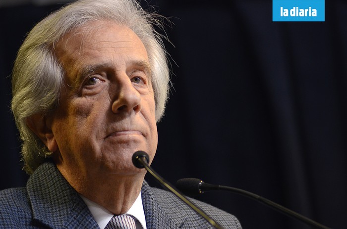 Tabaré Vázquez, en rueda de prensa, luego del Consejo de Ministros, hoy. Foto: Pablo Vignali