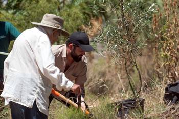 Gabriel Boric planta un olivo, el 3 de febrero, en la chacra de José Mujica, en el Rincón del Cerro. · Foto: Gianni Schiaffarino