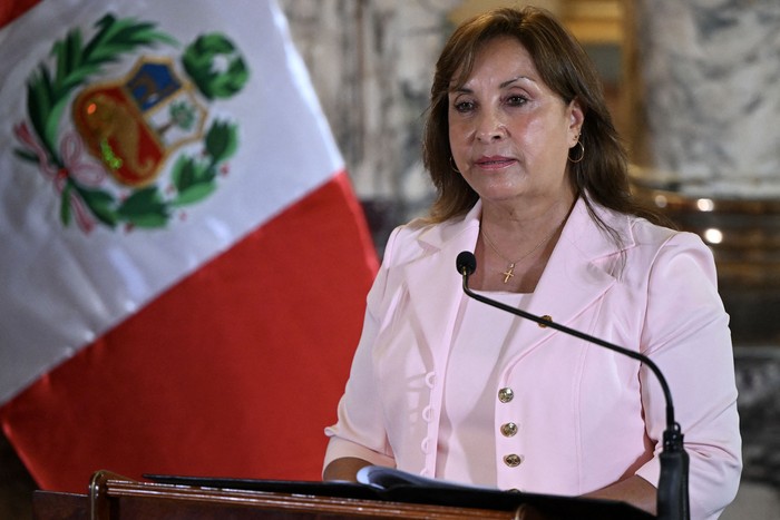 Dina Boluarte, el 29 de enero, en el Palacio de Gobierno de Lima, Perú. · Foto: Ernesto Benavides, AFP