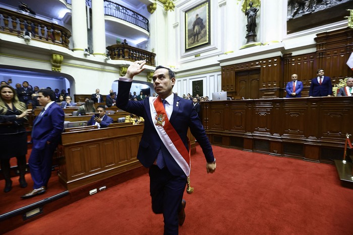 José Jerí Oré, el presidente interino de Perú, el 10 de octubre, en el Congreso peruano. · Foto: Congreso de Perú, AFP