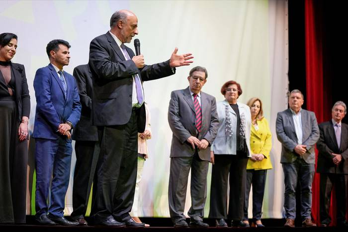 Pablo Mieres durante en el acto por los 20 años del Partido Independiente (archivo, octubre de 2022). · Foto: Daniel Rodríguez, adhocFOTOS