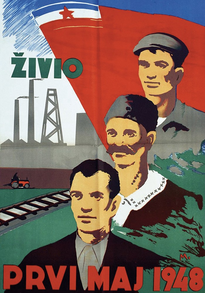 Cartel bosnio por el Día Internacional de los Trabajadores (1948).