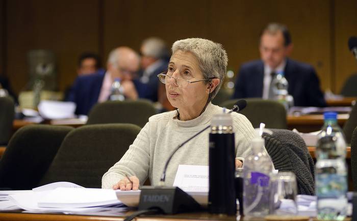 Amanda Della Ventura en la Comisión de Presupuesto, en el anexo del Palacio Legislativo. · Foto: Mara Quintero