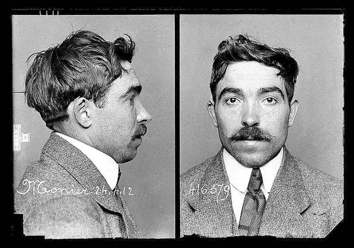 Fotografía de identificación policial de Étienne Monier (1889 - 1913), anarquista y criminal, guillotinado.