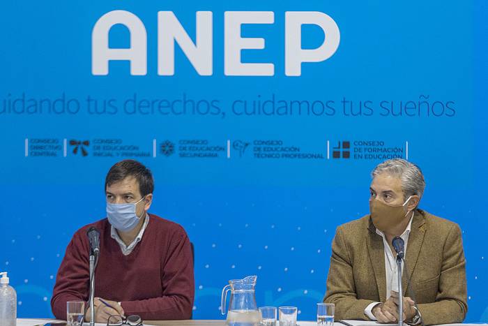Oscar Pedrozo y Robert Silva, durante una reunión entre el CSEU y el CODICEN (archivo, mayo de 2020). · Foto: Federico Gutiérrez