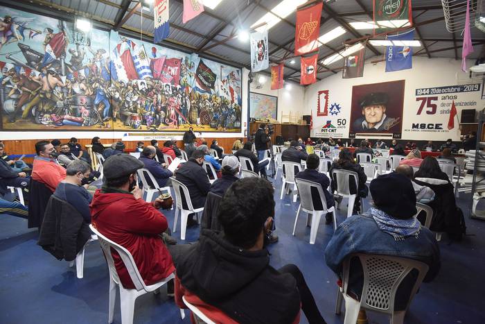 Conferencia de prensa en Federación ANCAP, donde se informó la creación de una coordinadora de sindicatos del Ente. 



 · Foto: Federico Gutiérrez