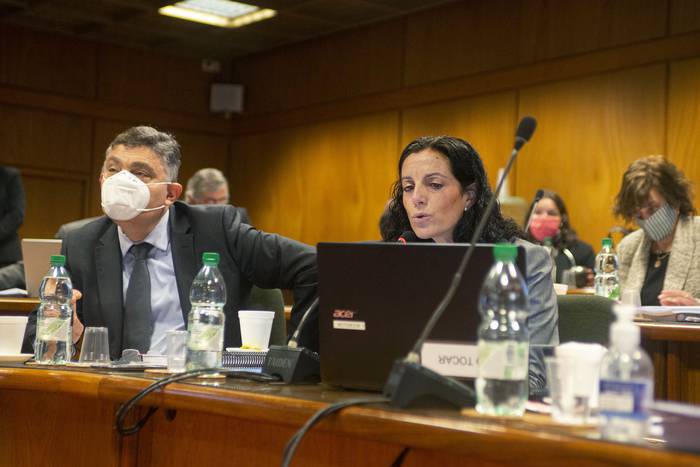 Isaac Alfie y Azucena Arbeleche, el 7 de seriembre, en la Comisión de Presupuestos integrada con Hacienda de la cámara baja. · Foto: Alessandro Maradei