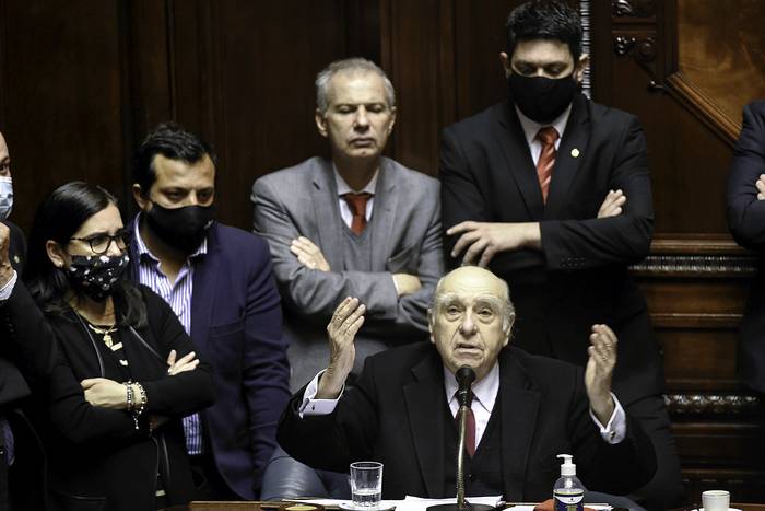 Julio María Sanguinetti, el 20 de octubre, en el Palacio Legislativo de Montevideo.  · Foto: Federico Gutiérrez